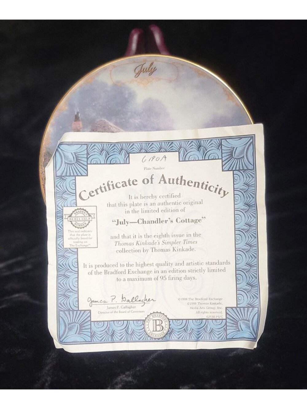 Vintage 1998 Bradford Exchange Thomas Kinkade "Chandler's Cottage" July Collecti - Picture 8 of 10